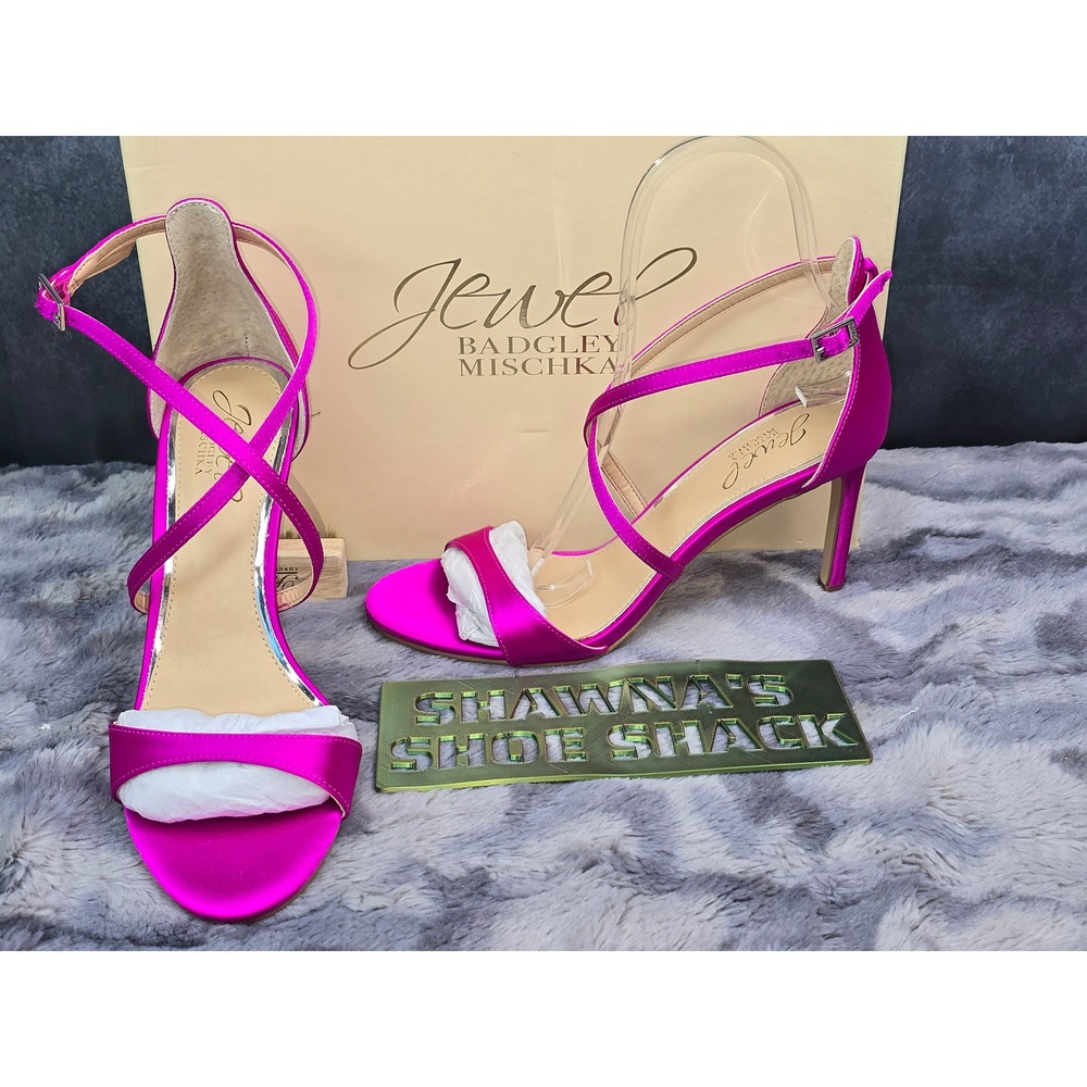 NWB Jewel Badgley Mischka Dimitra Heel Pink Satin Strappy Sandal Womens 5.5
